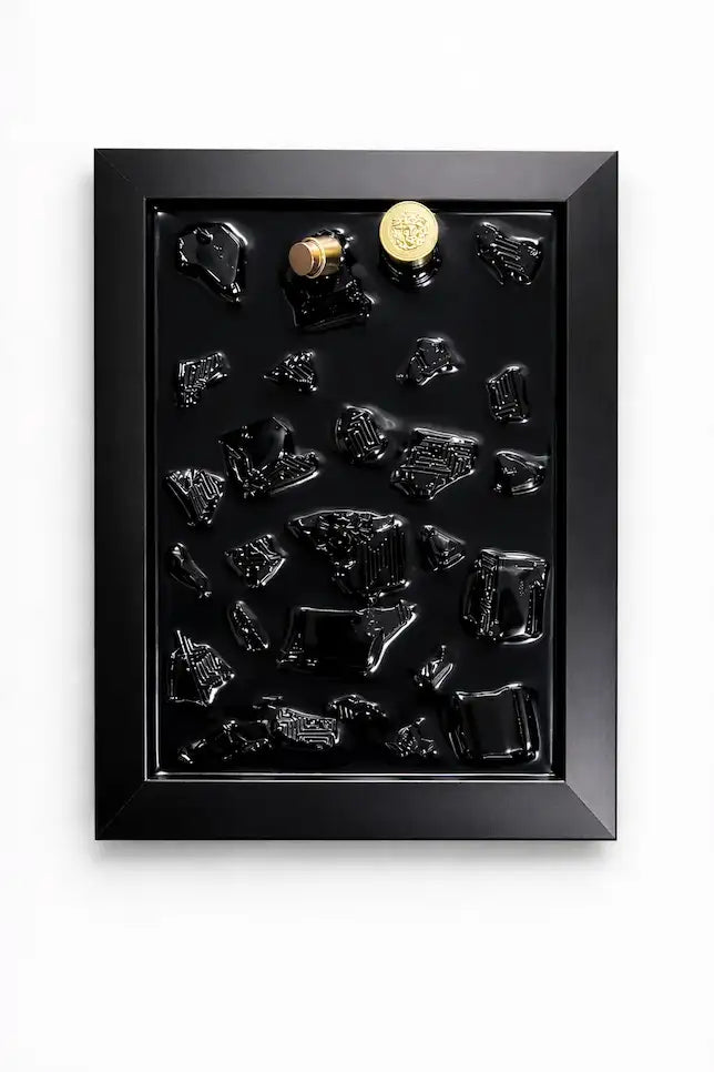 Handmade Perfume Bottle Resin Wall Art Frame – Luxury Epoxy Decor (Obsidian Edition)