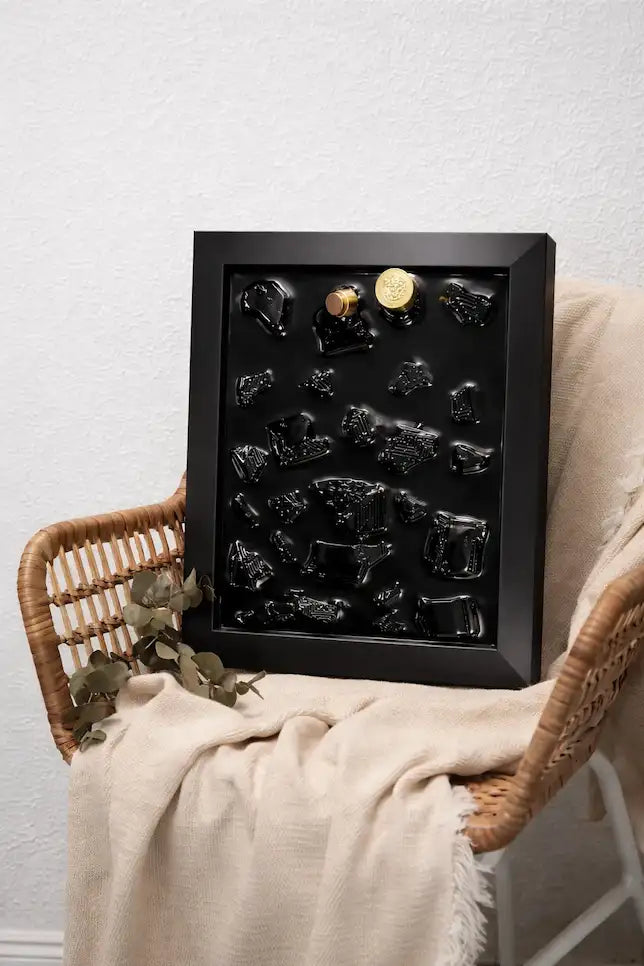Handmade Perfume Bottle Resin Wall Art Frame – Luxury Epoxy Home Decor (Obsidian Edition)