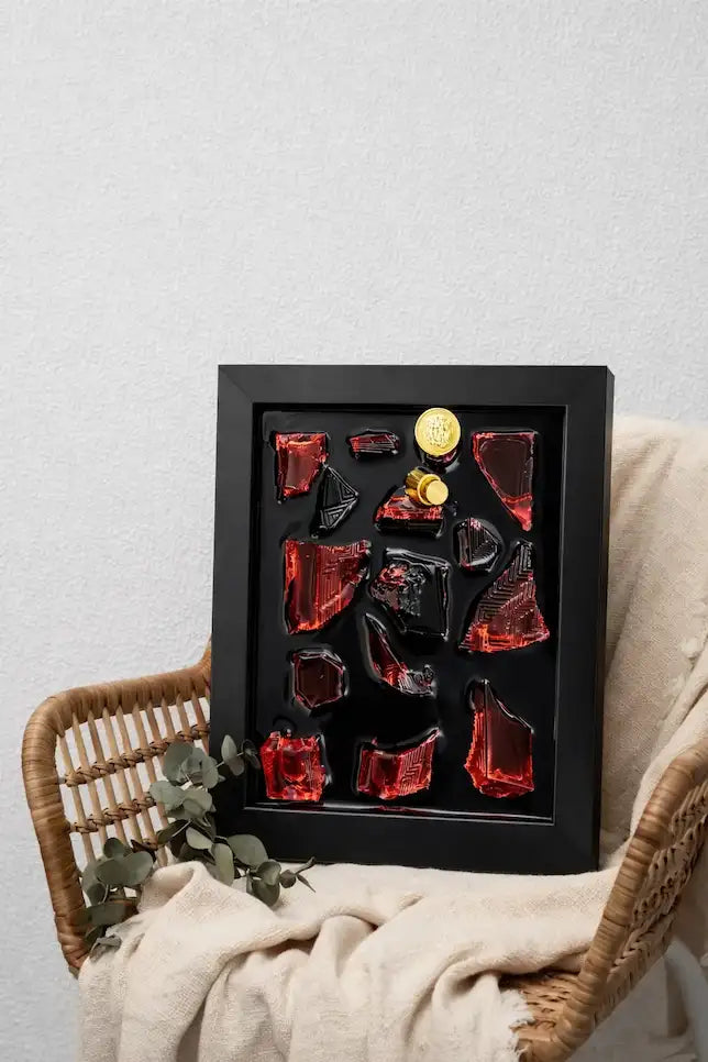 Handmade Perfume Bottle Resin Wall Art Frame – Luxury Epoxy Home Decor (Red Edition)