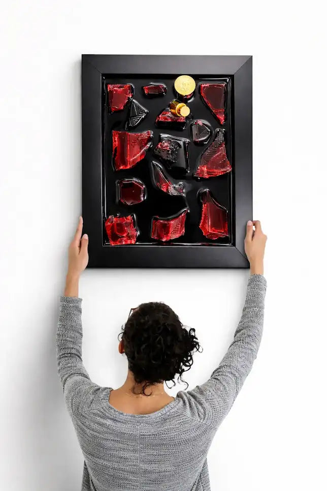 Handmade Perfume Bottle Resin Wall Art Frame – Luxury Epoxy Home Decor (Red Edition)