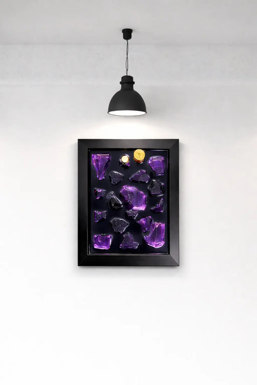 Handmade Perfume Bottle Resin Wall Art Frame – Luxury Epoxy Decor (Violet Edition)