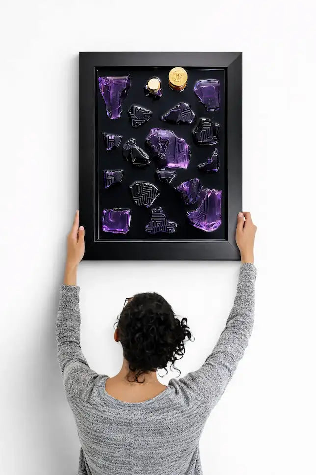 Handmade Perfume Bottle Resin Wall Art Frame – Luxury Epoxy Decor (Violet Edition)