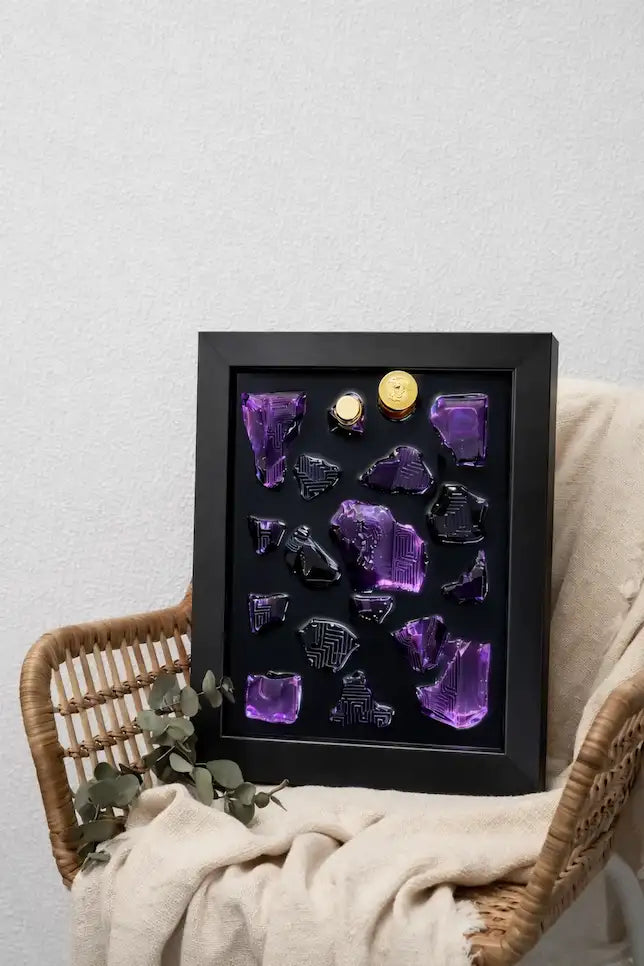 Handmade Perfume Bottle Resin Wall Art Frame – Luxury Epoxy Home Decor (Violet Edition)
