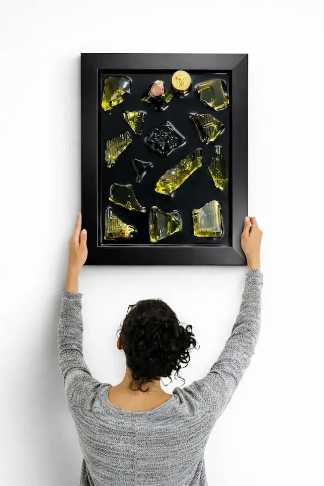 Handmade Perfume Bottle Resin Wall Art Frame – Luxury Epoxy Decor (Olive Edition)