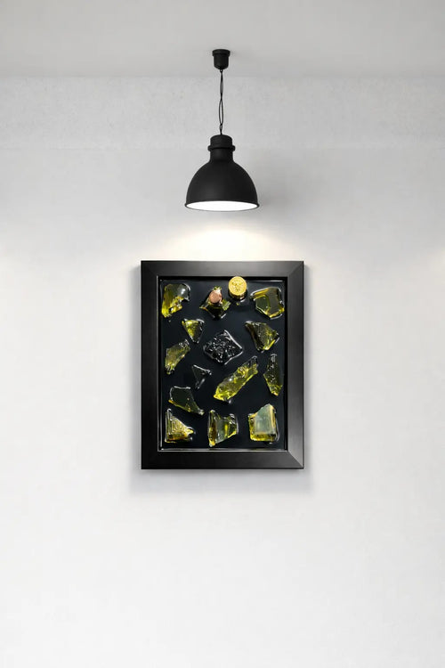 Handmade Perfume Bottle Resin Wall Art Frame – Luxury Epoxy Decor (Olive Edition)